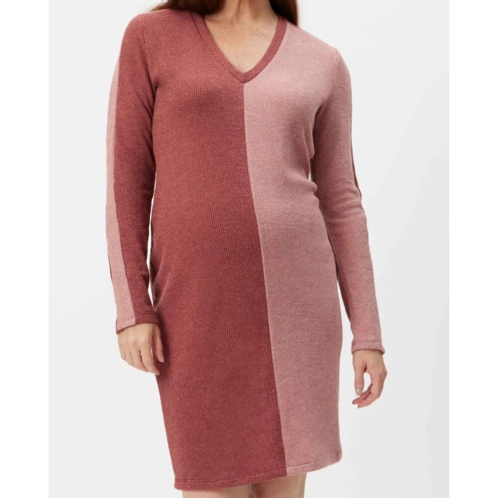 Women's Stowaway Colorblock Maternity Sweater Dress Earthtones Size Small New !!